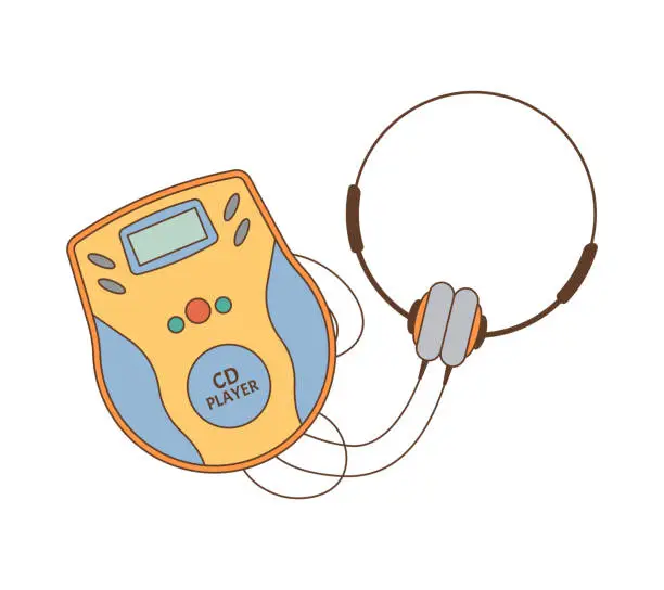 Vector illustration of CD player with headphones.