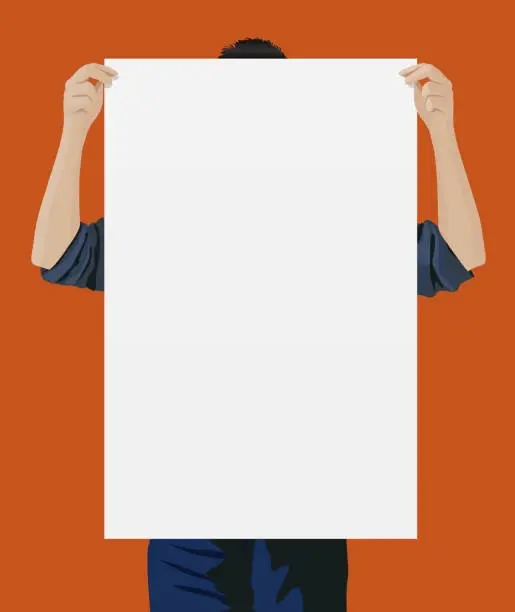Vector illustration of A man holds a blank sign in front of him.