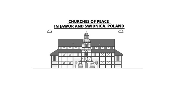 Poland, Jawor And Swidnica, Churches Of Peace city isolated skyline vector illustration, travel landmark