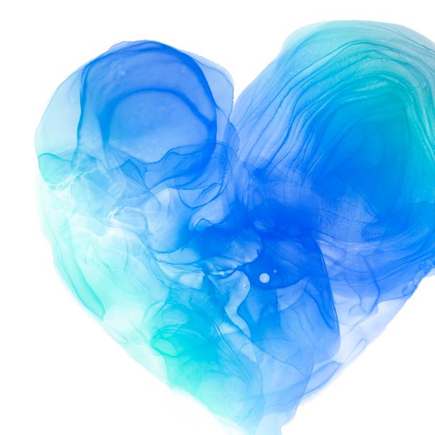 istock Alcohol ink art abstract square background template. Heart shape in light blue and blue gradient 1473520603