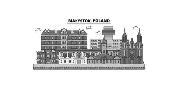 Poland, Bialystok city skyline isolated vector illustration, icons Poland, Bialystok city isolated skyline vector illustration, travel landmark gdynia stock illustrations
