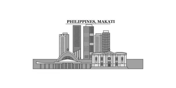 Vector illustration of Philippines, Makati city skyline isolated vector illustration, icons