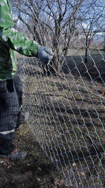 istock a man stretches a galvanized mesh fencing the territory 1473521934
