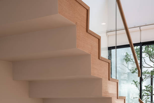 istock wooden modern stairs and railing 1473521988