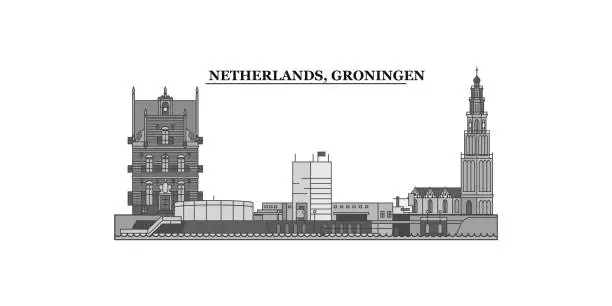 Vector illustration of Netherlands, Groningen city skyline isolated vector illustration, icons