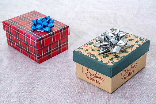 Christmas gift boxes with colourful bows