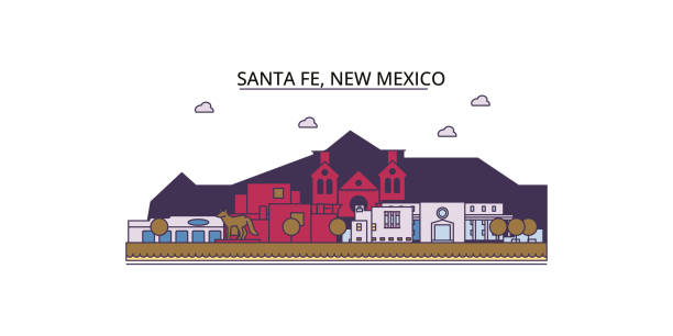 United States, Santa Fe tourism landmarks, vector city travel illustration United States, Santa Fe travel landmarks, vector city tourism illustration new mexico landscape stock illustrations