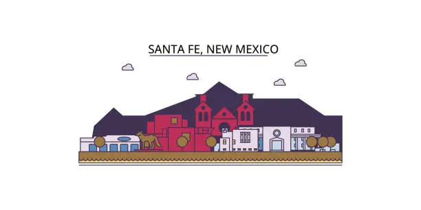 Vector illustration of United States, Santa Fe tourism landmarks, vector city travel illustration