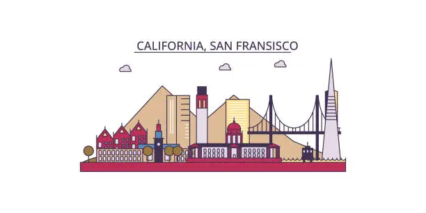 Vector illustration of United States, San Francisco tourism landmarks, vector city travel illustration