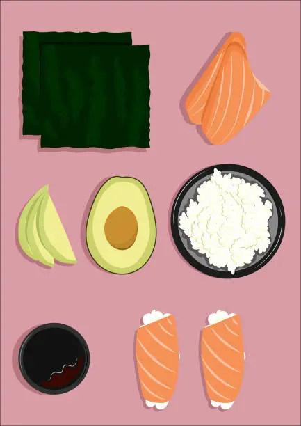 Vector illustration of Sushi knolling
