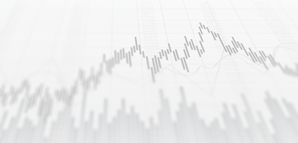 Abstract financial graph with up trend line chart in stock market on grey colour background