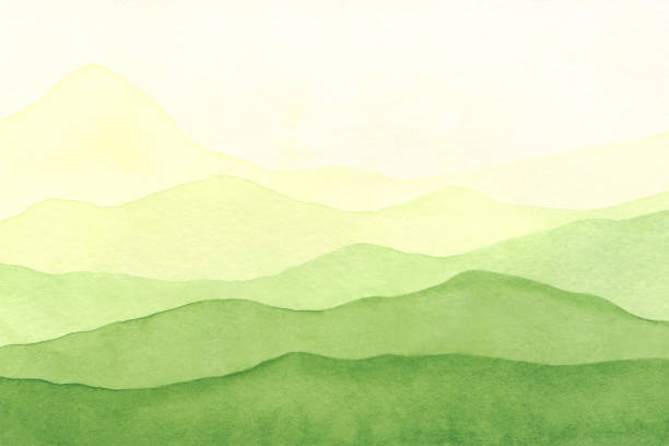 istock Watercolor, abstract, texture background with a view of green hills, fields and mountains. 1473527336