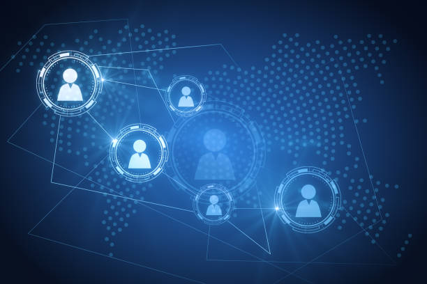 istock Global hiring and remote job concept with white digital user symbols connected between each other on abstract dark blue background with dotted world map. 3D rendering 1473530537