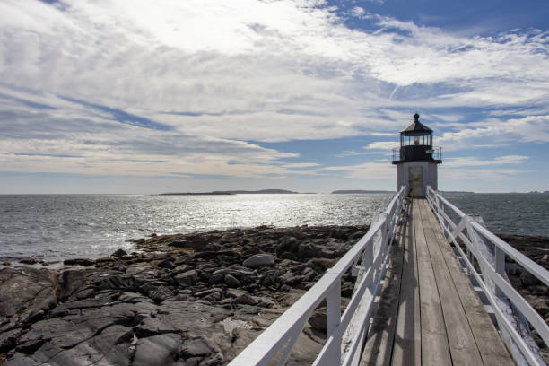 마쉘 포인트 등대 - lighthouse maine beacon marshall point lighthouse 뉴스 사진 이미지