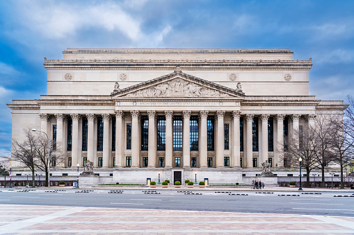 Washington D.C., USA - March 11, 2023: The National Archives in downtown Washington, DC, USA during the day.