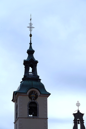 Belfry with wall clock on Catholic church in Trsat Shrine in Rijeka Croatia