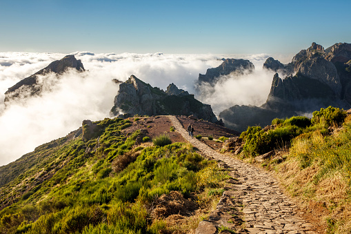 Hiking over Madeira island. The trail around the top mountains on the island - Pico do Arieiro