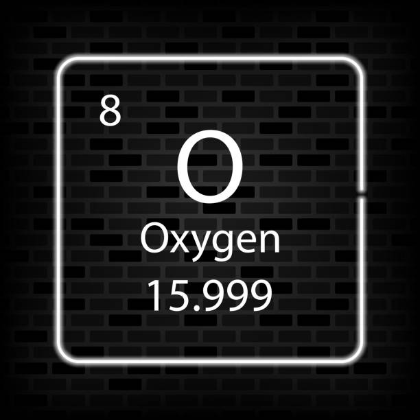 ilustraciones, imágenes clip art, dibujos animados e iconos de stock de símbolo de neón de oxígeno. elemento químico de la tabla periódica. ilustración vectorial. - tabla periódica de elemento de oxígeno