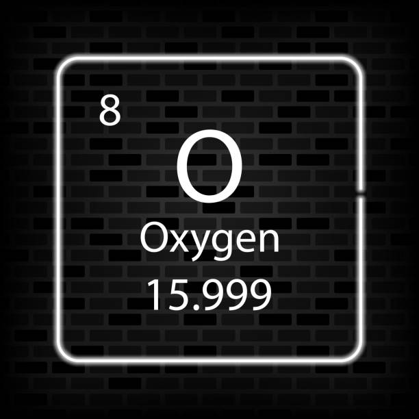 ilustrações de stock, clip art, desenhos animados e ícones de oxygen neon symbol. chemical element of the periodic table. vector illustration. - oxygen periodic table mass sign