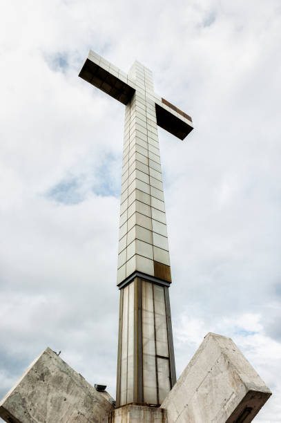 istock Large concrete cross seen from a low perspective 1473541014
