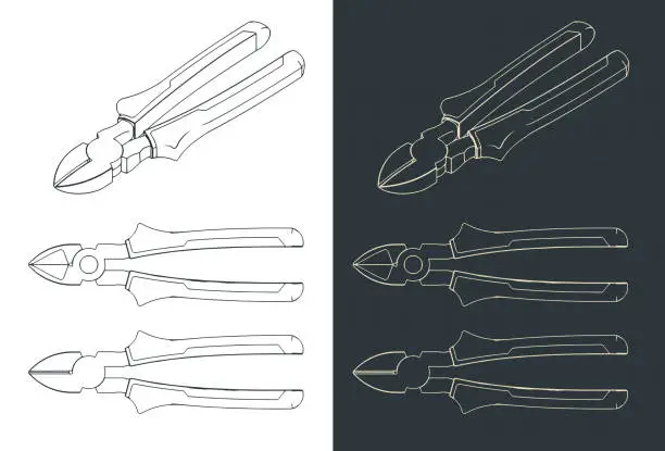 Vector illustration of Diagonal pliers blueprints