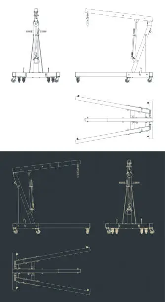 Vector illustration of Folding engine crane blueprints