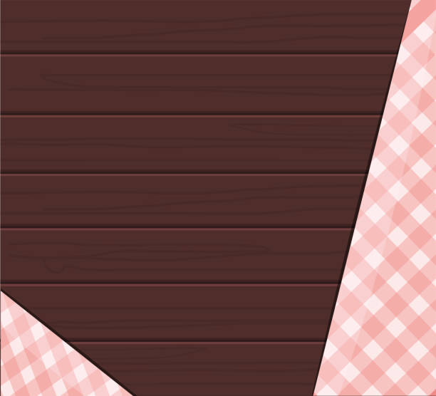 Wooden background with a rustic checkered tablecloth. Wooden background with a rustic checkered tablecloth. Vector drawing of a wooden plank faux wood stock illustrations