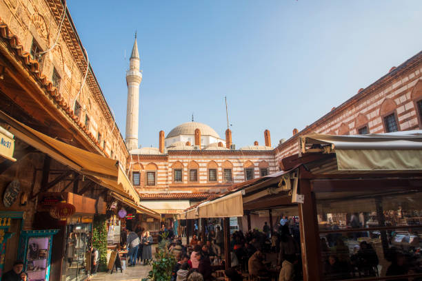 Izmir - Turkey, January 26, 2023, Awesome view of Kizlaragasi Han Caravanserai and Hisar Mosque in Izmir, Turkey. Izmir is a popular tourist destination in Turkey. Izmir - Turkey, January 26, 2023, Awesome view of Kizlaragasi Han Caravanserai and Hisar Mosque in Izmir, Turkey. Izmir is a popular tourist destination in Turkey. tivoli bazaar stock pictures, royalty-free photos & images