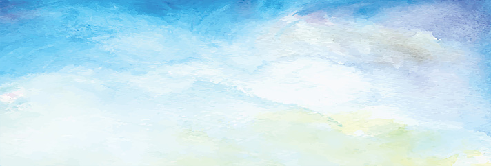 Aquarelle -  blue sky, clouds. Watercolor landscape. Vector background.