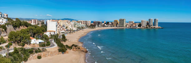 The Best of Beach Life: Panoramic View of Oropesa del Mar's Beautiful Beaches stock photo