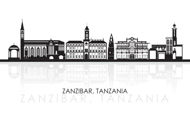 Silhouette Skyline panorama of Zanzibar, Tanzania Silhouette Skyline panorama of Zanzibar, Tanzania - vector illustration slave market stock illustrations