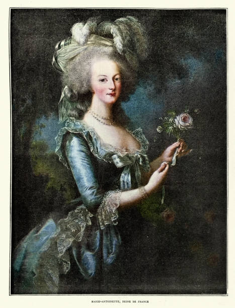 портрет королевы франции марии-антуанетты по элизабет виже-лебрен - стиль 18 века stock illustrations