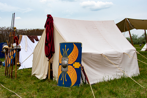 ancient, Roman, camp, tents, weapons, shield, legion