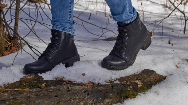 istock Woman winter boot on snow. 1473567405