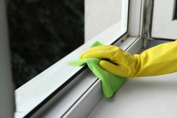 istock Woman cleaning window with rag indoors, closeup 1473568653