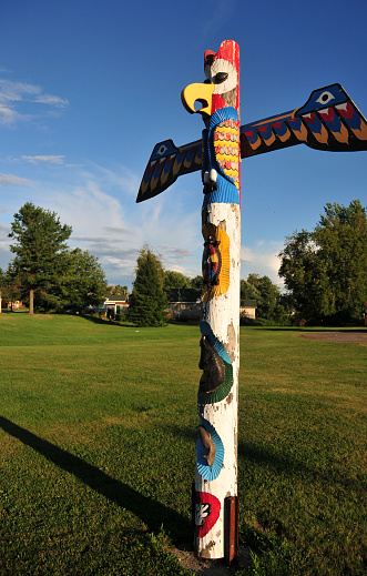 Isolated image of a colorful totem pole, Alaska