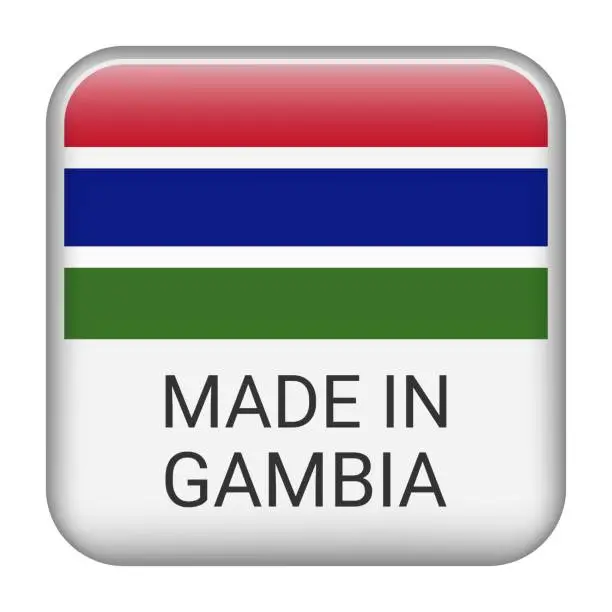 Vector illustration of Made in Gambia badge vector. Sticker with stars and national flag. Sign isolated on white background.