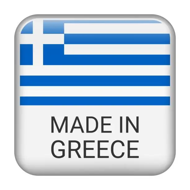 Vector illustration of Made in Greece badge vector. Sticker with stars and national flag. Sign isolated on white background.