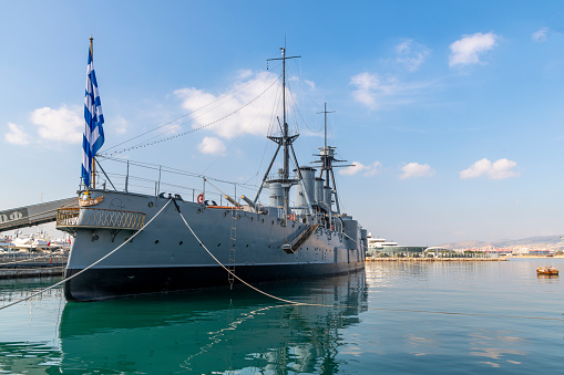 Saint-Petersburg, Russia - July 28, 2017: Warship 174 of Chinese Navy stands moored on the Neva River. Type 052D destroyer, Luyang III class, or Kunming