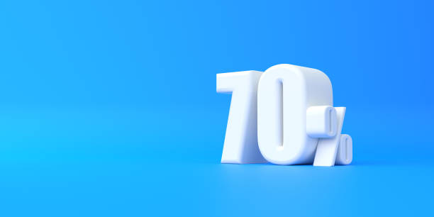 istock Glossy white seventy percent sign on blue background 1473572603