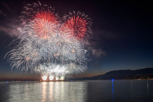 fireworks at sea inlet, Vancouver, BC