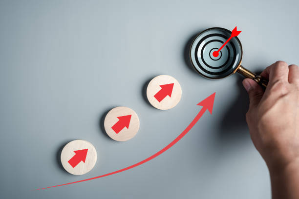 istock Business growth success achievement concept, step stair or ladder for planning development leadership and customer target group 1473580503