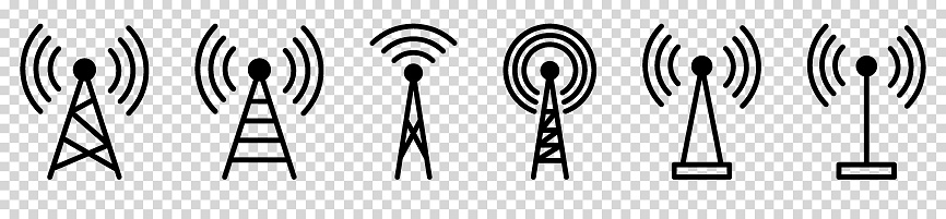 Set of radio tower icon. Internet and mobile connection. Linear style. 
Vector illustration isolated on transparent background