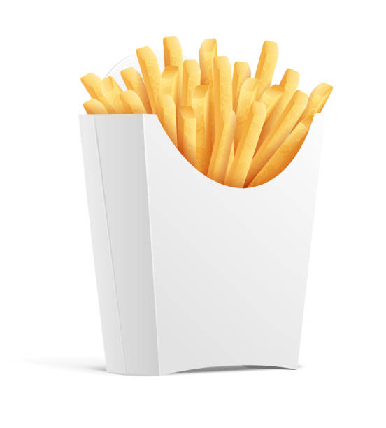istock French fries. Potatoes in paper box. Snack fast food. Vector 1473588014