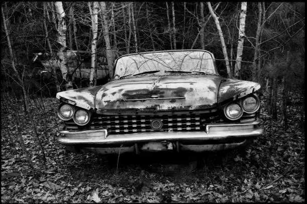 1959 Buick Electra black and white sho tin car graveyard