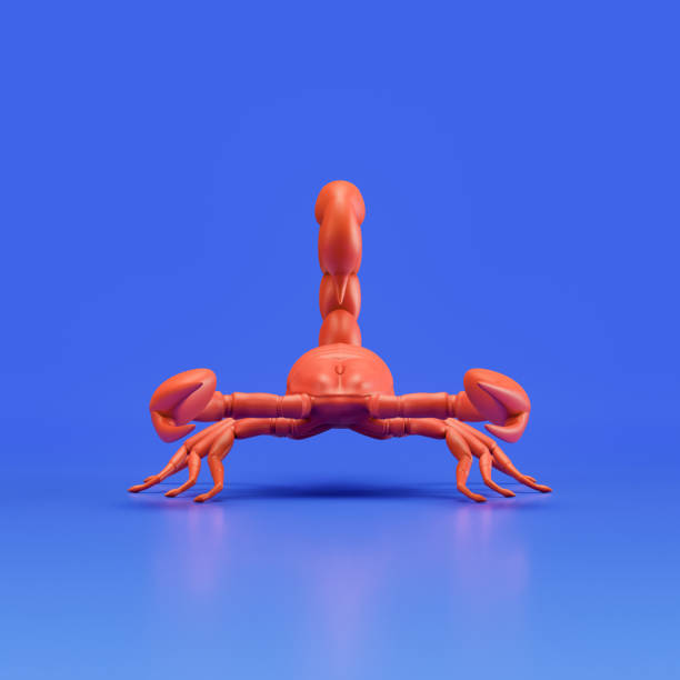 istock Scorpion monochrome single color insect made of red plastic, single varmint from front view, bug, 3d rendering 1473596360