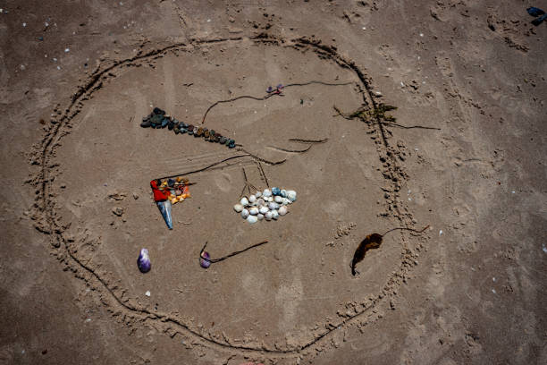 Objects at the beach set up in an artistic manner stock photo