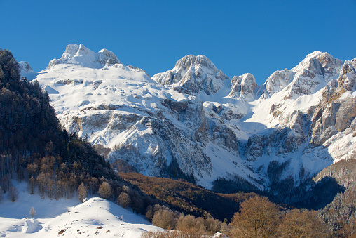 Snowy peaks in Canfranc Valley in the Pyrenees in Spain, Aragon, Candanchú