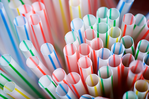 Top view of a group of plastic straws in Spain, Aragon, Zaragoza