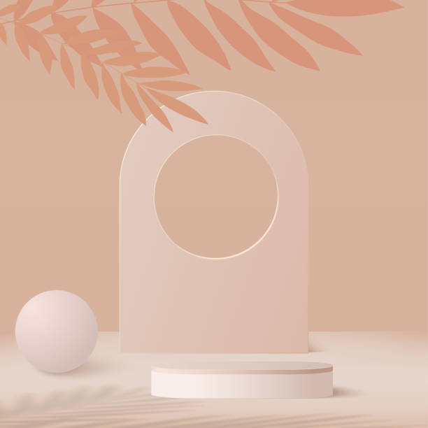 ilustrações de stock, clip art, desenhos animados e ícones de 3d cream color podium and minimal cream color wall scene. pastel color abstract room design. vector - camel fair